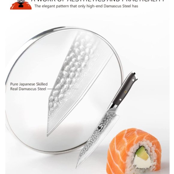 DAMASCUS STEEL "DUO" - VG10 STEEL - JAPANESE STYLE KNIVES w/ HAMMERED TEXTURE - Picture 10 of 14